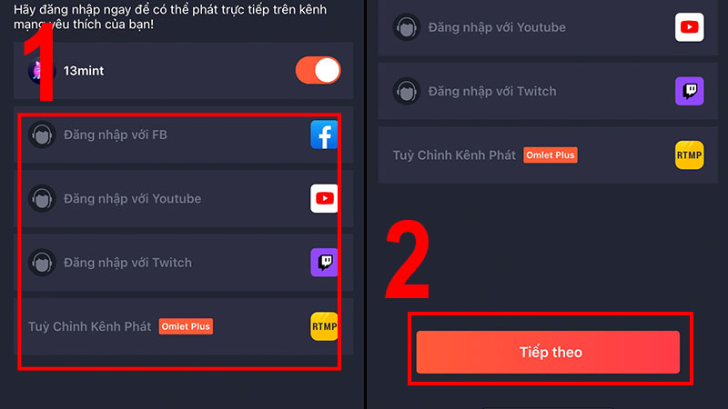 Đăng nhập vào nền tảng mà bạn muốn live stream